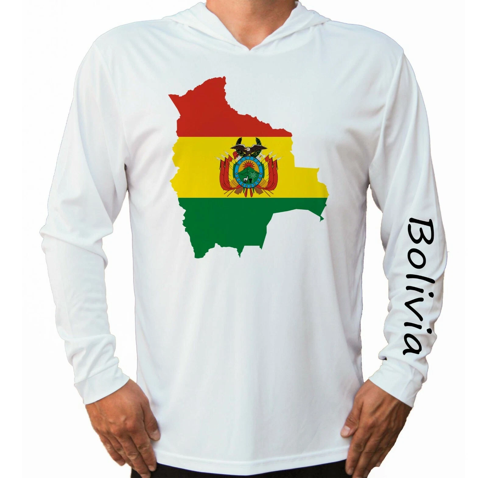 Bolivia Flag Map Sport UV Protected UPF 50 Long Sleeve T-Shirt Hood Fishing