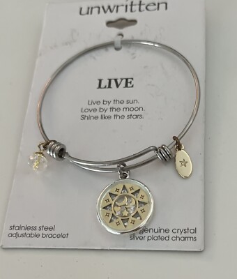 Unwritten Womens Live by the Sun Adjustable Bracelet Bangle Stainless Steel NWT
