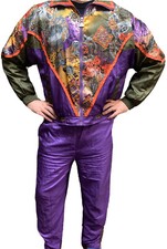 Vintage 90s Windbreaker Jacket  Pants Sz M Tracksuit Color Block Purple