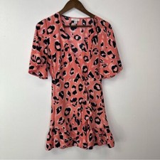 Topshop Leopard Print Faux Wrap Mini Dress Coral Size 6