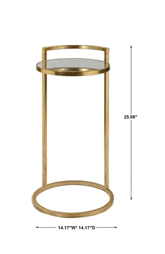 Gold Modern Cailin Accent Table Forged Iron Mirror Glass Top ~ Uttermost 24886 - Picture 6 of 7