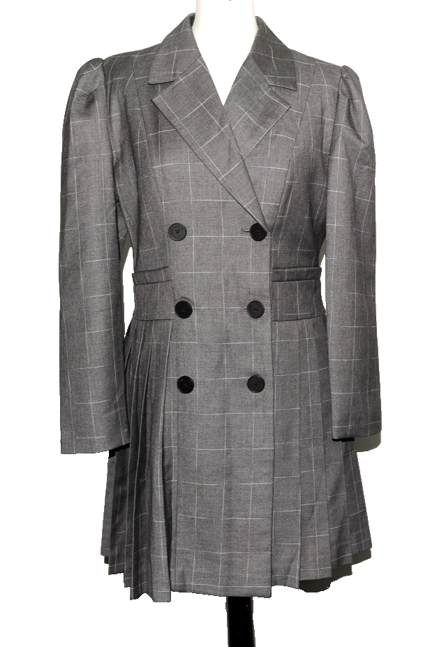SUPERBO ABITO BLAZER CAPPOTTO GONNA A QUADRI PLISSETTATO SAINT LAURENT GRIGIO GRANDE