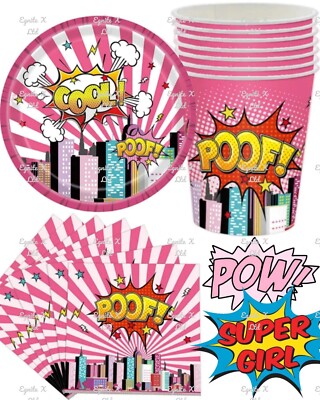 Rosa Super Girls Partygeschirr, Supergirl Deko und Luftballons Zubehör