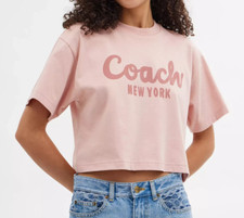 Coach Women's Pink Cursive Signature Cropped Organic Cotton T Shirt CP778  XL
