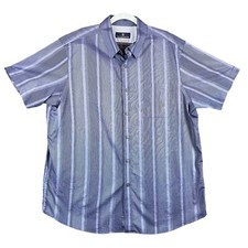 Hart Schaffner Marx Mens XL Shirt Blue Stripe Short Sleeve Button Up Pocket