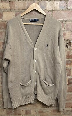 Vintage Polo Ralph Lauren Strickjacke Langarm Baumwolle Gr. Large hellbraun/creme