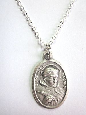 Ladies St Albert the Great Medal Pendant Necklace 20'' Chain Gift Box Prayer Card