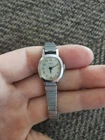 Vintage Timex Mexico Ladies Manual Wind Watch Silver Tone Stretch Band