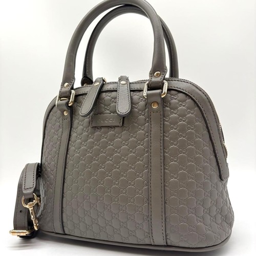 Authentic Gucci GG Microguccissima Leather 2Way Handbag Gray