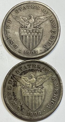 Circulated Silver 1907 Year U.S. Philippine Coins (1898-1946) for
