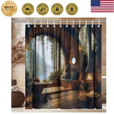 Rustic Cabin Shower Curtain, 72x72 Nature Bathroom Decor Cozy Forest Woodla...