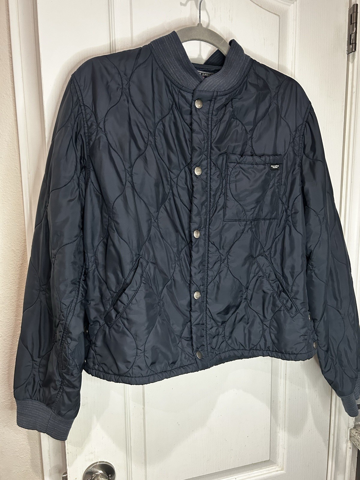 VTG Polo Ralph Lauren Quilted Jacket Women Navy Blue Utility Sz L 90s Surplus