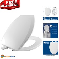 1500EC Elongated Wood Toilet Seat with Easy Clean Hinges - Sleek White Style