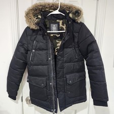 Members Mark Ultimate Boys Parka Size 10-12 Faux Fur Hood Camo Lining Pre-Owned