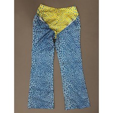 Vintage Blue  Yellow Floral Wide Leg Palazzo Pants w/ Cut Out Details Size S/M