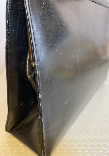 50er Vintage Wetter Barometer Handtasche schwarz Leder Top Handle Purse England - Bild 8 von 22