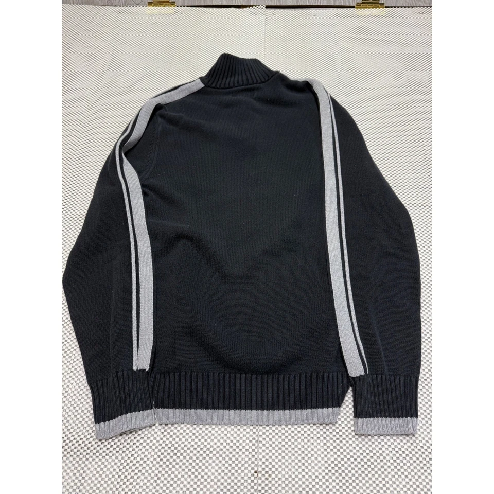 American Rag Mens Black Gray Striped Quarter Zip Sweater Large Cotton Knit - Image 2 of 4