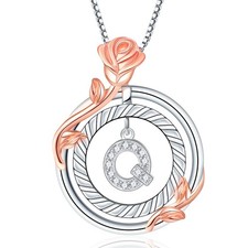 Rose Initial Necklace Gifts for Women, Romantic Gifts for Her lnitial Q Letter C