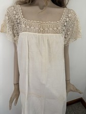 Antique Victorian Edwardian Era Delicate Crochet Yoke Cotton Nightgown