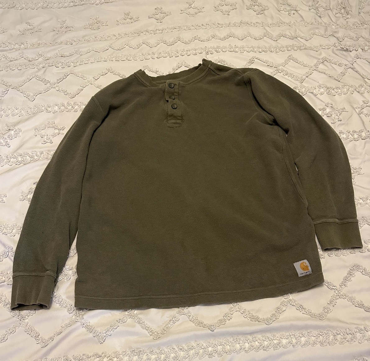 Carhartt Waffle Knit Relaxed Fit Green Long Sleeve Three Button Shirt Men’s L