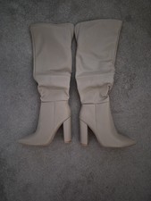 Ladies Khaki Faux Leather Over Knee Boots Size 7/40 New Without Box