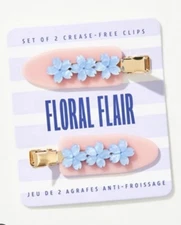 Anthropologie CREASE FREE HAIR CLIPS Set of 2 FLORAL FLAIR Hair PINK BLUE GOLD