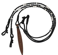 Showman Black Braided Natural Rawhide Romal Reins-Leather Popper  Silver Beads