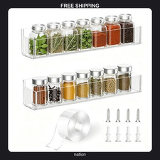 2 Pack Clear Acrylic Spice Racks Wall Mount Kitchen Organizer