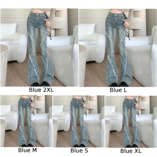 Elastic Slim Fit High Waist Pants with Distressed Look for Women Everyday Style - Picture 9 of 32