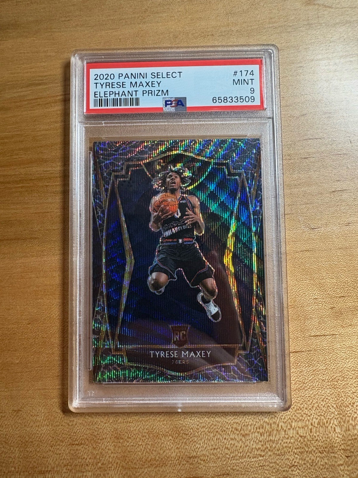 2020 Panini Select- Tyrese Maxey #174- Premier Level- Elephant Prizm- PSA 9 RC
