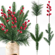 24 Pcs Christmas Artificial Pine Picks and Red Berry Stems, 10.5 Multicolored