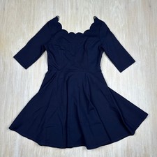 Lulu's Navy Blue Scalloped Trim Mini Stretch Knit Romantic Skater Dress Large