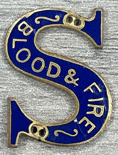 Salvation Army Blood & Fire Uniform Insignia Blue Enamel S Lapel Badge Pin VTG