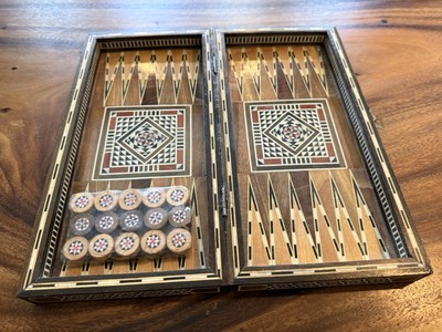 Backgammon Set with Intricately Inlaid Wood Marquetry Handmade Vtg NEW