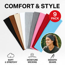 9Pcs Women Headbands Non Slip Elastic Hair Bands Cotton Stretchy Sweatbands Yoga