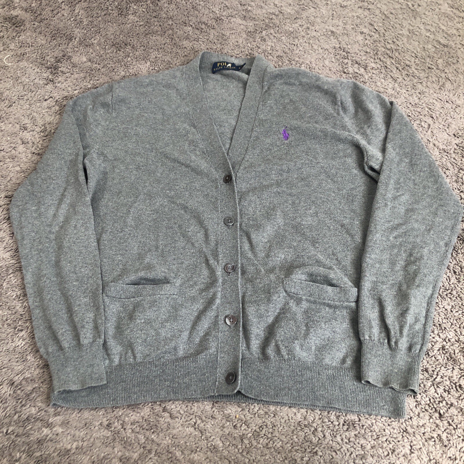 Polo Ralph Lauren Merino Wool Blend Cardigan Sweater Women’s Size L Grey Cotton