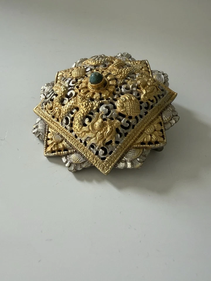 Hecho en Bután Bután Bután Koma Broche Colgante Oro Plata, Piedra Turquesa Foto 2 de 4