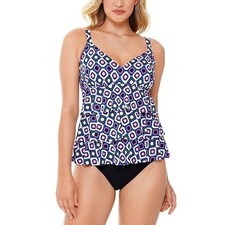 Swim Solutions Women Purple Tiered Tummy Control One-Piece Swimsuit Size US 8
