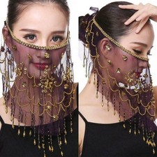 Women's Belly Dance Face Veil Chiffon Shawl Headpiece Costume Wear Tribal