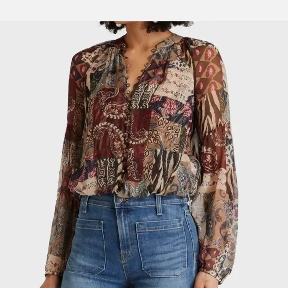 Veronica Beard Jayce Multicolor Patchwork Blouse … - image 9