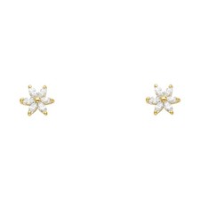 NEW 14K YELLOW GOLD FLOWER STUD EARRINGS