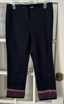 Vintage Ankle Pants Womens 9 Black Embellished Cuffs Brass Plum