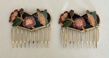 Cloisonn Hair Comb Ornaments Floral Accessories 1970 s FREE SHIPPING