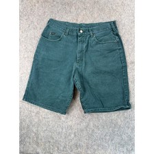 Vintage Lee Mens Forest Green Denim Shorts Size 36 USA Cotton Relaxed Fit