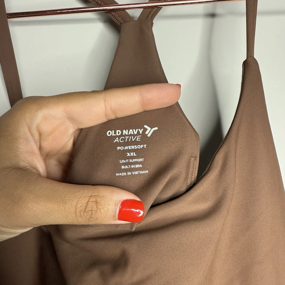 Old Navy Womens Tank Top XXL Brown Powersoft Cropped Built In Bra Light Support - Image 3 of 4