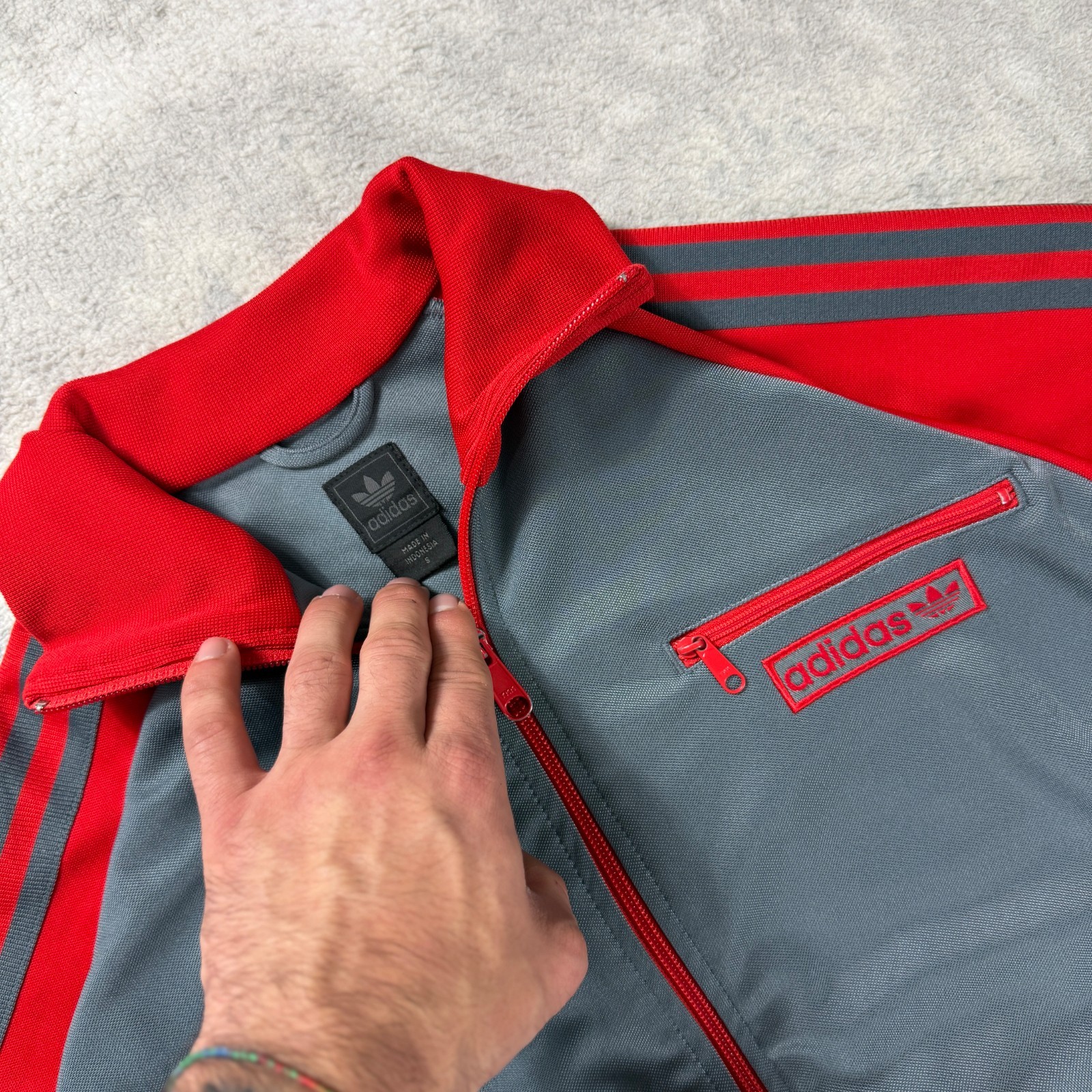 Vintage Adidas Originals 2000's Y2K Grey Red Size Small Full Zip Track Jacket image 2