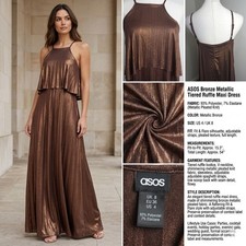 ASOS Bronze Metallic Tiered Ruffle Maxi Dress Size US 4 UK 8 Shimmer Party Gala