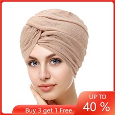 Indian Women Twist Knot Solid Color Bonnet Hat Turban Hijab Head Wrap Chemo Cap