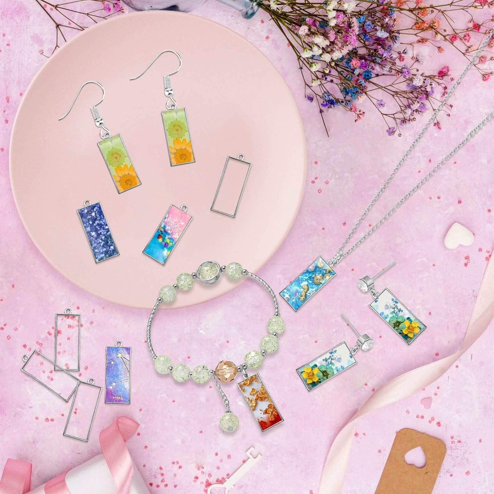 Oubaka 50x Open Bezels Geometric Hollow Frame Pendants for Resin Jewelry Making