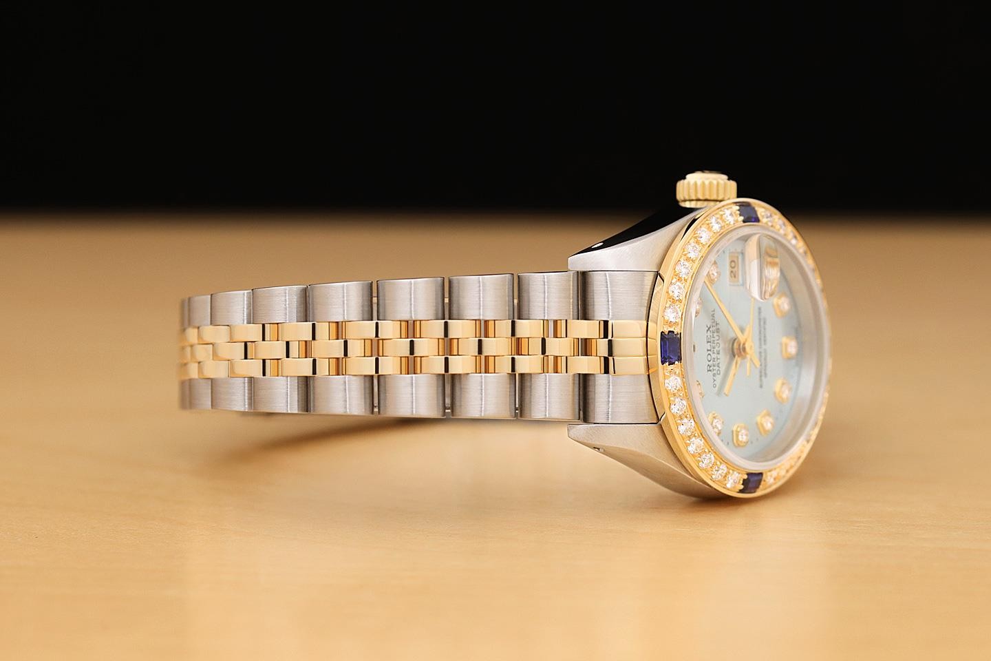 ROLEX LADIES DATEJUST 69173 ICE BLUE DIAMOND SAPPHIRE 18K GOLD STEEL WATCH image 7